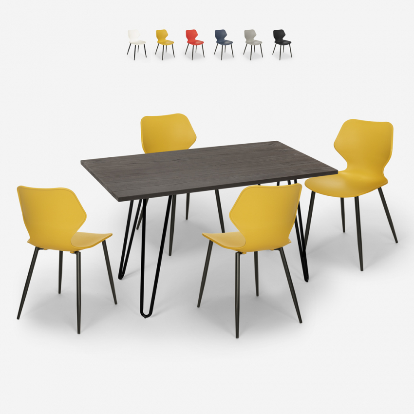 Industriële set met 4 stoelen en rechthoekige tafel 120x60 cm Pakis Korting