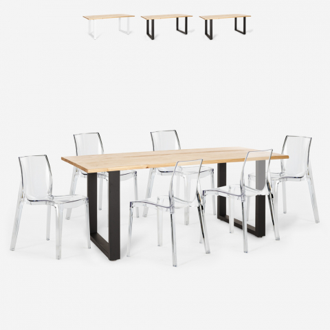 Conjunto 6 cadeiras design transparente mesa de jantar 180x80cm industrial Vice Aanbieding
