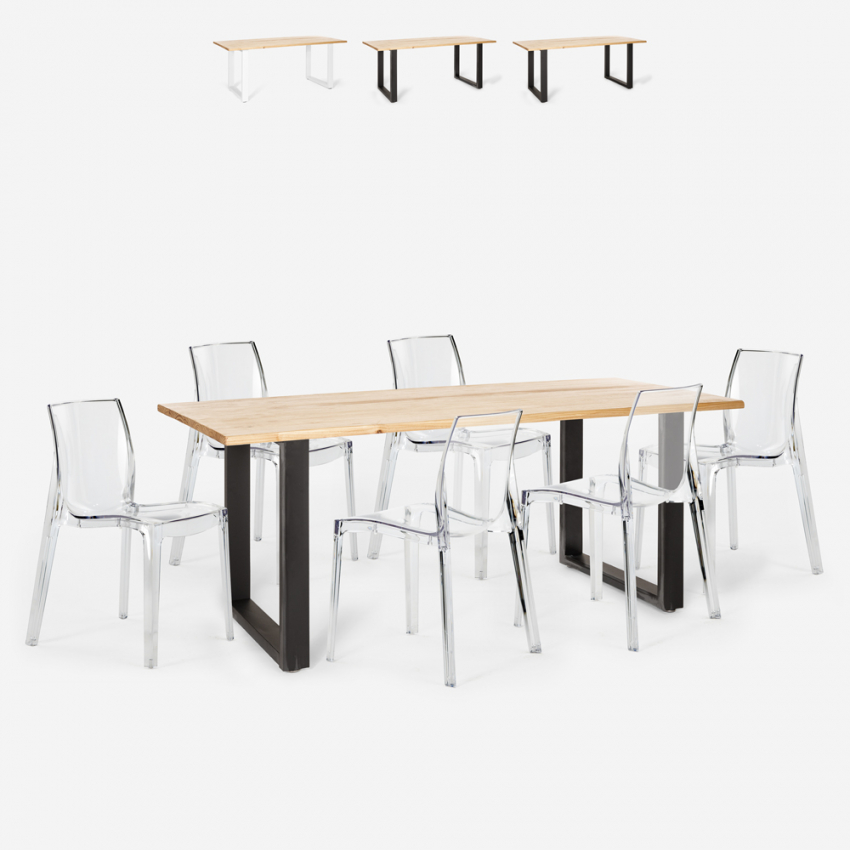 Set van 6 transparante stoelen en industriële eettafel 180x80 cm Vice Catalogus Set van 6 transparante stoelen en industriële eettafel 180x80 cm Vice Catalogus