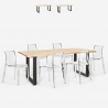 Industriële set met eettafel 200x80 cm en 6 transparante designstoelen Lewis Aanbieding