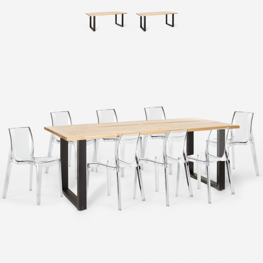 Industriële set met eettafel 220x80 cm en 8 transparante designstoelen Virgil Voorraad Industriële set met eettafel 220x80 cm en 8 transparante designstoelen Virgil Voorraad