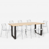 Industriële set met eettafel 220x80 cm en 8 transparante designstoelen Virgil Model