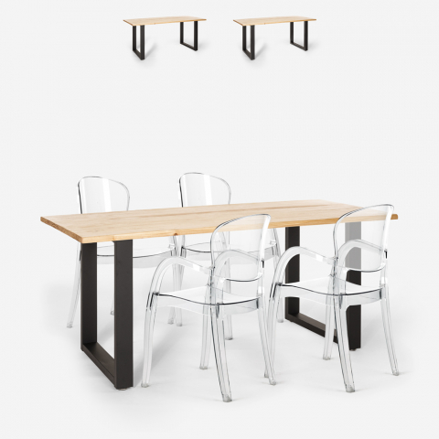 Conjunto mesa de jantar 160x80cm madeira metal 4 cadeiras Jaipur M