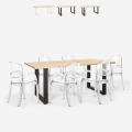 Set met eettafel 180x80 cm van hout en metaal en 6 transparante stoelen Jaipur L Aanbieding