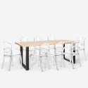 Set met eettafel 220x80 cm van hout en metaal en 8 transparante stoelen Jaipur XXL Catalogus