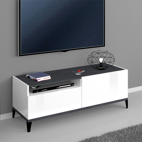 Woonkamer TV-meubel 120x40 cm ladevak wit hoogglans leisteen Gerald Aanbieding