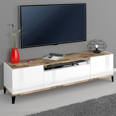 Woonkamer TV meubel 2 lades 160x40 cm glanzend wit hout Jacob Wood
