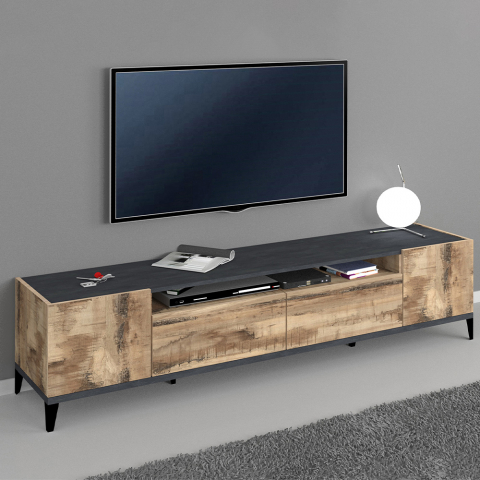 TV meubel 200x40 cm woonkamer 2 kamers 2 lades leisteen hout Young Report