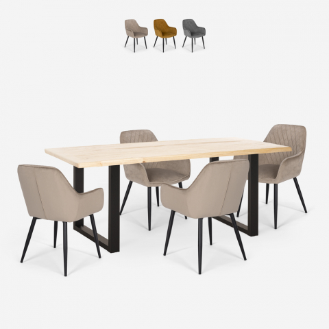 Conjunto 4 cadeiras veludo design mesa 160x80cm estilo industrial Samsara M1 Aanbieding