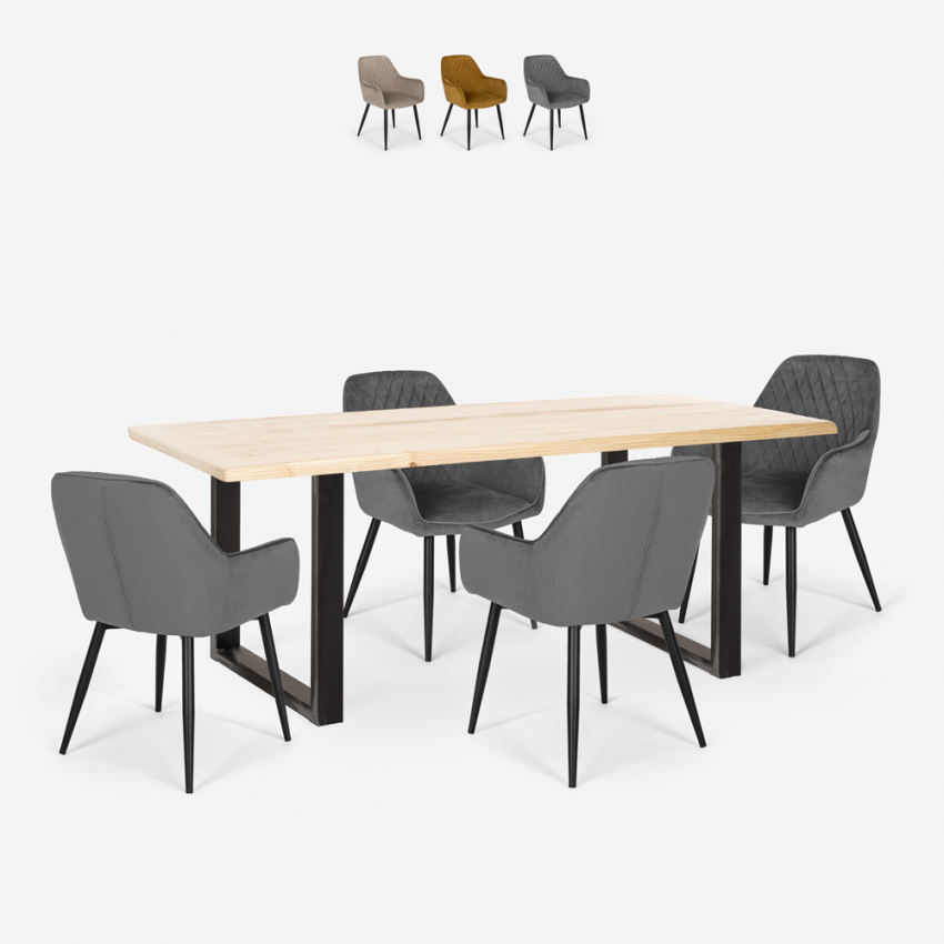 Set van 4 fluwelen design stoelen en tafel in industriële stijl 160x80 cm Samsara M2 Verkoop