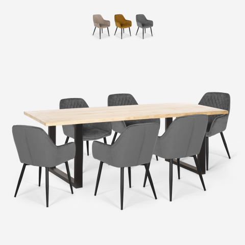 Set van 6 fluwelen design stoelen en tafel in industriële stijl 200x80 cm Samsara XL1 Aanbieding