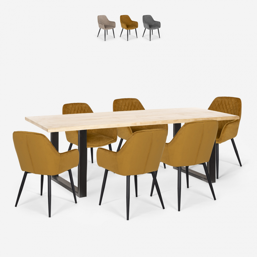 Set van 6 fluwelen design stoelen en tafel in industriële stijl 200x80 cm Samsara XL2 Aanbod Set van 6 fluwelen design stoelen en tafel in industriële stijl 200x80 cm Samsara XL2 Aanbod