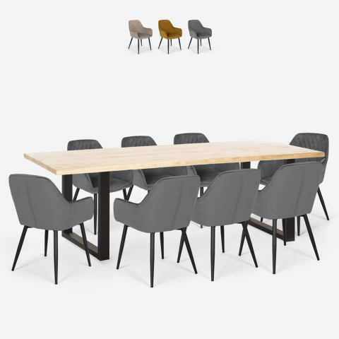 Set van 8 fluwelen design stoelen en tafel in industriële stijl 220x80 cm Samsara XXL1 Aanbieding