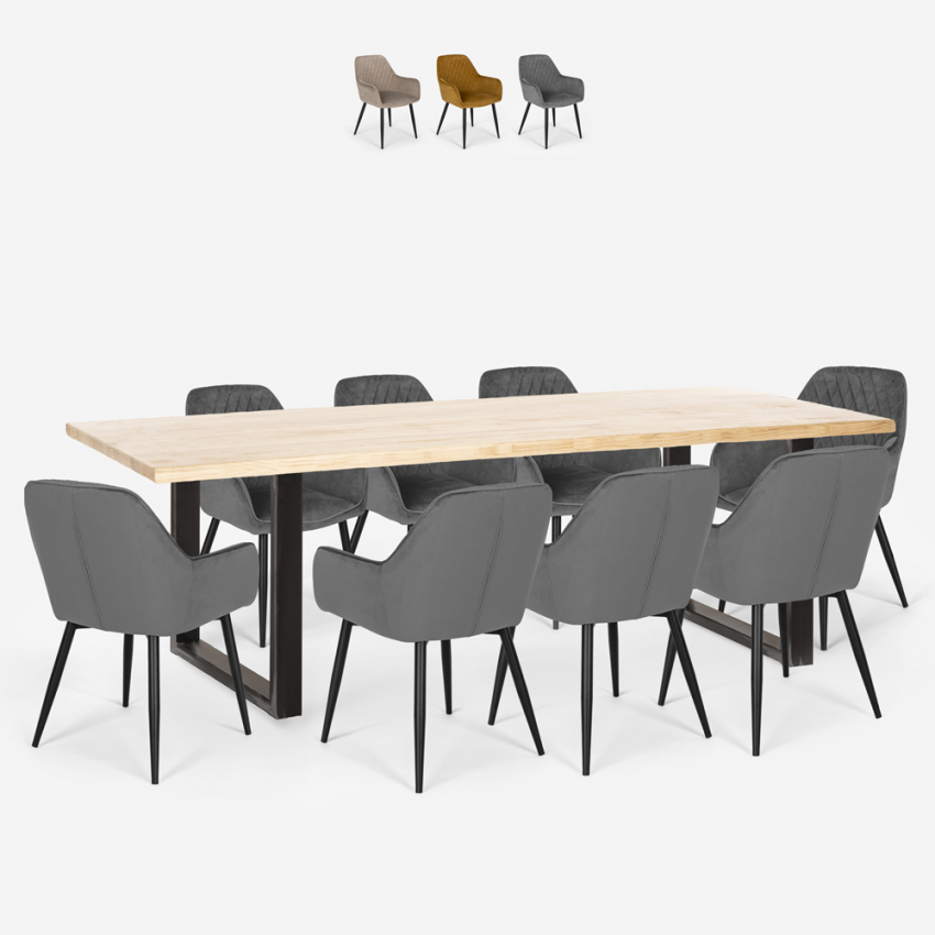 Set van 8 fluwelen design stoelen en tafel in industriële stijl 220x80 cm Samsara XXL2 Aanbod Set van 8 fluwelen design stoelen en tafel in industriële stijl 220x80 cm Samsara XXL2 Aanbod