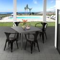 Industriële stijl set met stalen tafel 80x80 cm en 4 stoelen Century Voorraad