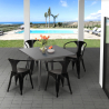 Industriële stijl set met stalen tafel 80x80 cm en 4 stoelen Century Voorraad