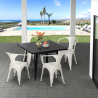 Roestvrij stalen tafel set 80x80cm met 4 stoelen in industriële stijl Century Black Voorraad