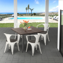 Set met industriële tafel 80x80 cm en 4 stoelen van hout en metaal Hustle Wood Keuze