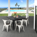Industrieel set met tafel 80x80 cm en 4 stoelen van hout en metaal Century Wood Black Keuze