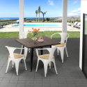 Industrieel design set met tafel 80x80 cm en 4 stoelen Hustle Black Top Light  Kortingen
