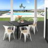 Industriële stijl set met stalen tafel 80x80 cm en 4 stoelen Century Black Top Light Kortingen