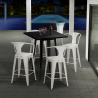 Set met hoge zwarte metalen tafel 60x60 cm en 4 barkrukken Bucket Black Voorraad