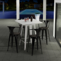 Set met hoge witte metalen tafel 60x60 cm en 4 barkrukken Bucket Wood White Keuze