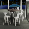 Industriële set met 4 barkrukken en een tafel 60x60 cm Mason Noix Voorraad