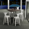 Industriële set met 4 barkrukken en een tafel 60x60 cm Mason Noix Voorraad