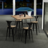Industriële set met 4 barkrukken en een tafel 60x60 cm van hout en staal Mason Top Light Kortingen