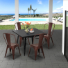 Industriële set met 4 vintage stijl stoelen en tafel 80x80 cm State Black Voorraad