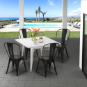 Industriële set met 4 vintage stijl stoelen en tafel 80x80 cm State White Voorraad