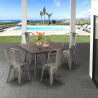 Industriële set met eettafel 80x80 cm en 4 vintage design stoelen Burton Voorraad