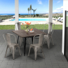 Industriële set met eettafel 80x80 cm en 4 vintage design stoelen Burton Black Voorraad