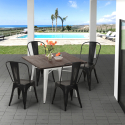 Industriële set met eettafel 80x80 cm en 4 vintage design stoelen Burton White Voorraad