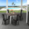 Industriële set met eettafel 80x80 cm en 4 vintage design stoelen Burton White Voorraad