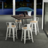 Industriële set met 4 barkrukken en een tafel 60x60 cm Mason Noix Steel Top Light Kortingen