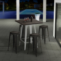 Industriële set met hoge bartafel 60x60 cm en 4 barkrukken Bent White Aanbod