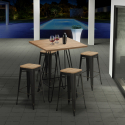 Industriële set met 4 barkrukken en hoge tafel 60x60 cm Oudin Aanbod