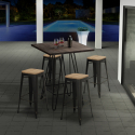 Industriële set met 4 barkrukken en hoge tafel 60x60 cm Oudin Noix Aanbod