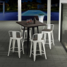 Industriële set met 4 barkrukken en tafel hoge 60x60 cm van hout en metaal Peaky Black Keuze