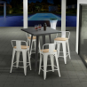 Industriële metalen set met tafel 60x60 cm en 4 barkrukken Bucket Steel Kortingen