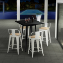 Industriële metalen set met zwarte tafel 60x60 cm en 4 barkrukken Bucket Steel Black Kortingen