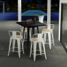Industriële metalen set met zwarte tafel 60x60 cm en 4 barkrukken Bucket Steel Black Kortingen