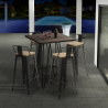 Set van 4 vintage barkrukken en hoge bartafel 60x60 cm in industrieel design Rhodes Noix Aanbod