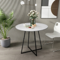 Ronde eettafel wit tafelblad en zwart metalen poten 80 cm Marmor Aanbieding
