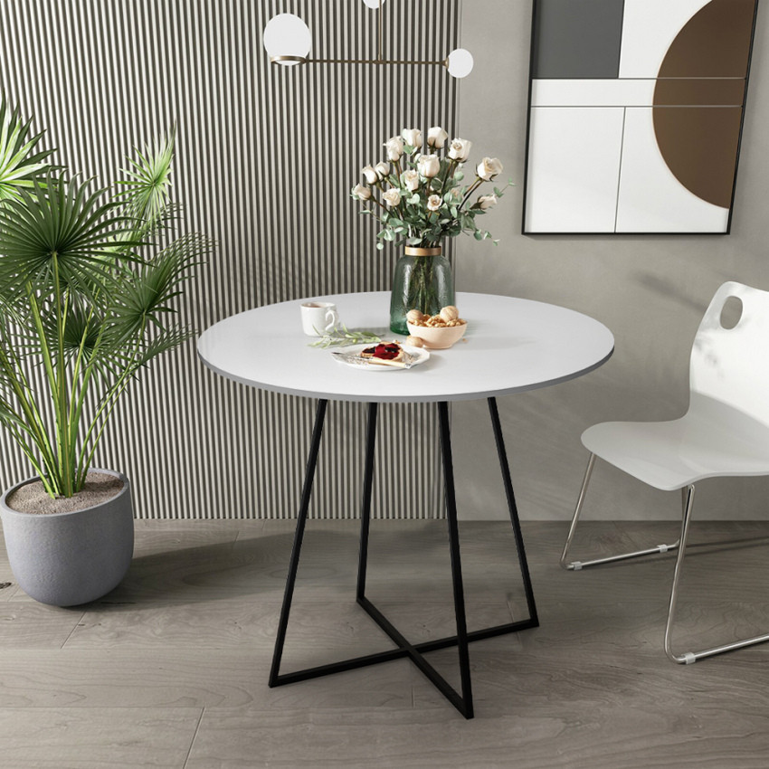Ronde eettafel wit tafelblad en zwart metalen poten 80 cm Marmor Aanbieding Ronde eettafel wit tafelblad en zwart metalen poten 80 cm Marmor Aanbieding