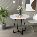 Ronde eettafel wit tafelblad en zwart metalen poten 80 cm Marmor Aanbieding