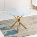Ronde tafel 100 cm met glazen blad met marmereffect en gouden poten Aurum Aanbieding