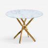 Ronde tafel 100 cm met glazen blad met marmereffect en gouden poten Aurum Verkoop